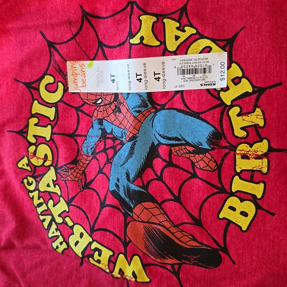 JUMPING BEANS TODDLER BOYS RED SPIDERMAN LONG SLEEVE TEE SIZE 4T - Picture 4 of 4